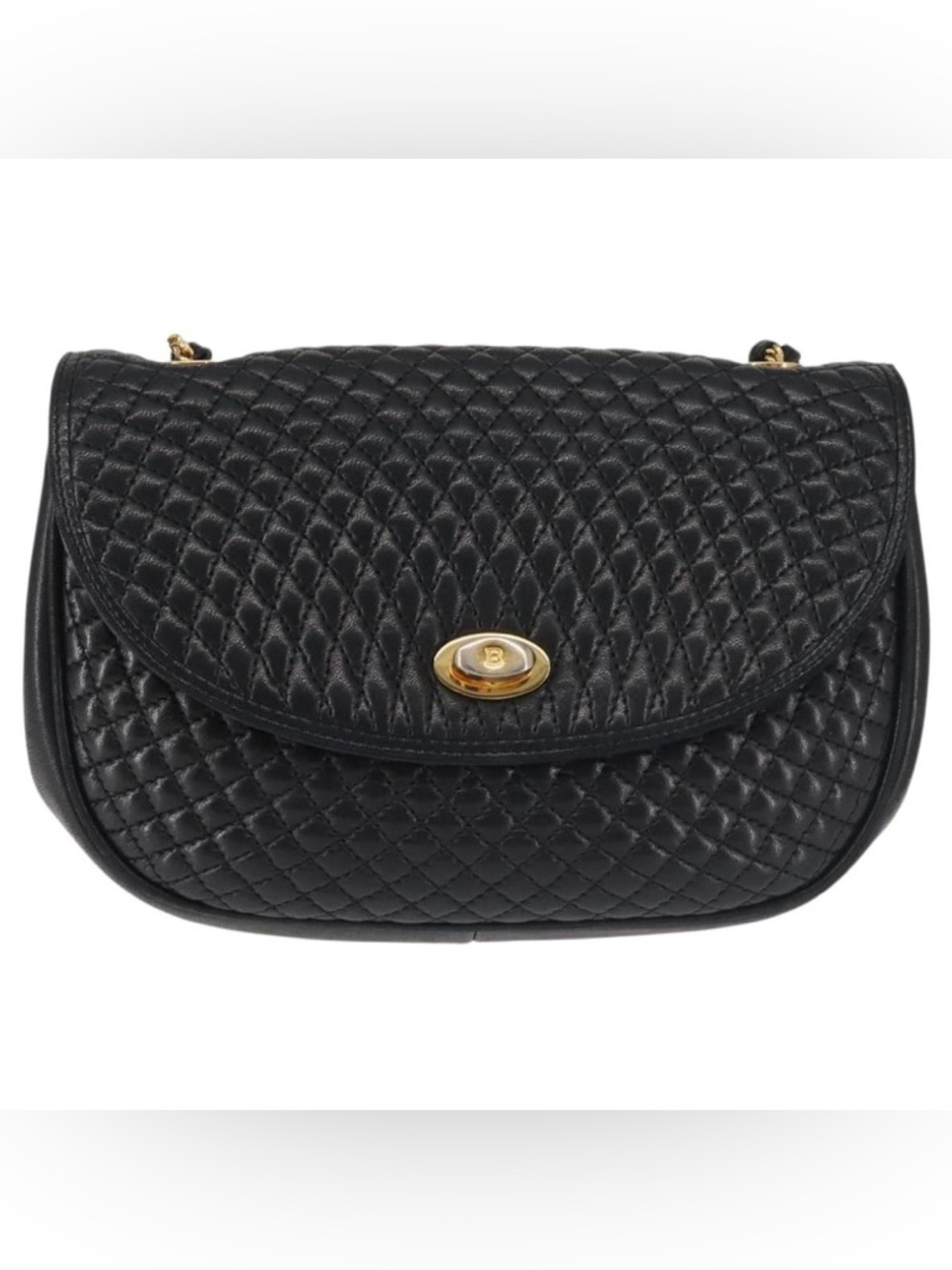Bally Black/Navy Quilted Chain crossbody Bag with Gold Hardware or clutch